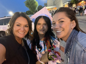 Lejla, Sneha, and Amela at graduation 2023